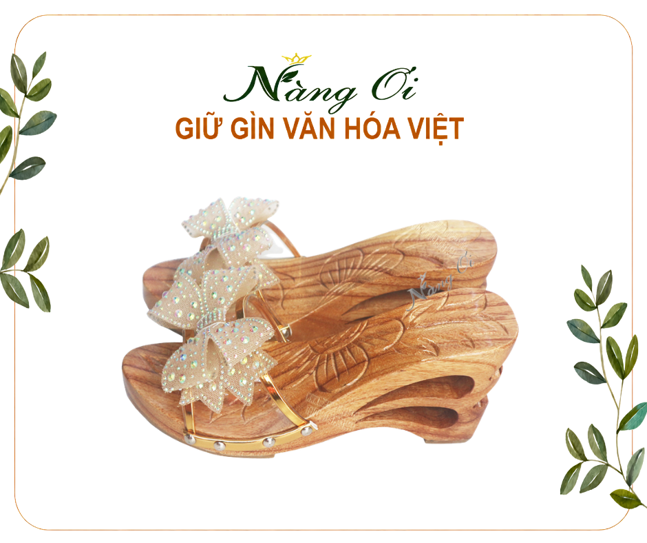 guốc gỗ hai giọt nước chạm gót tầng độc đáo